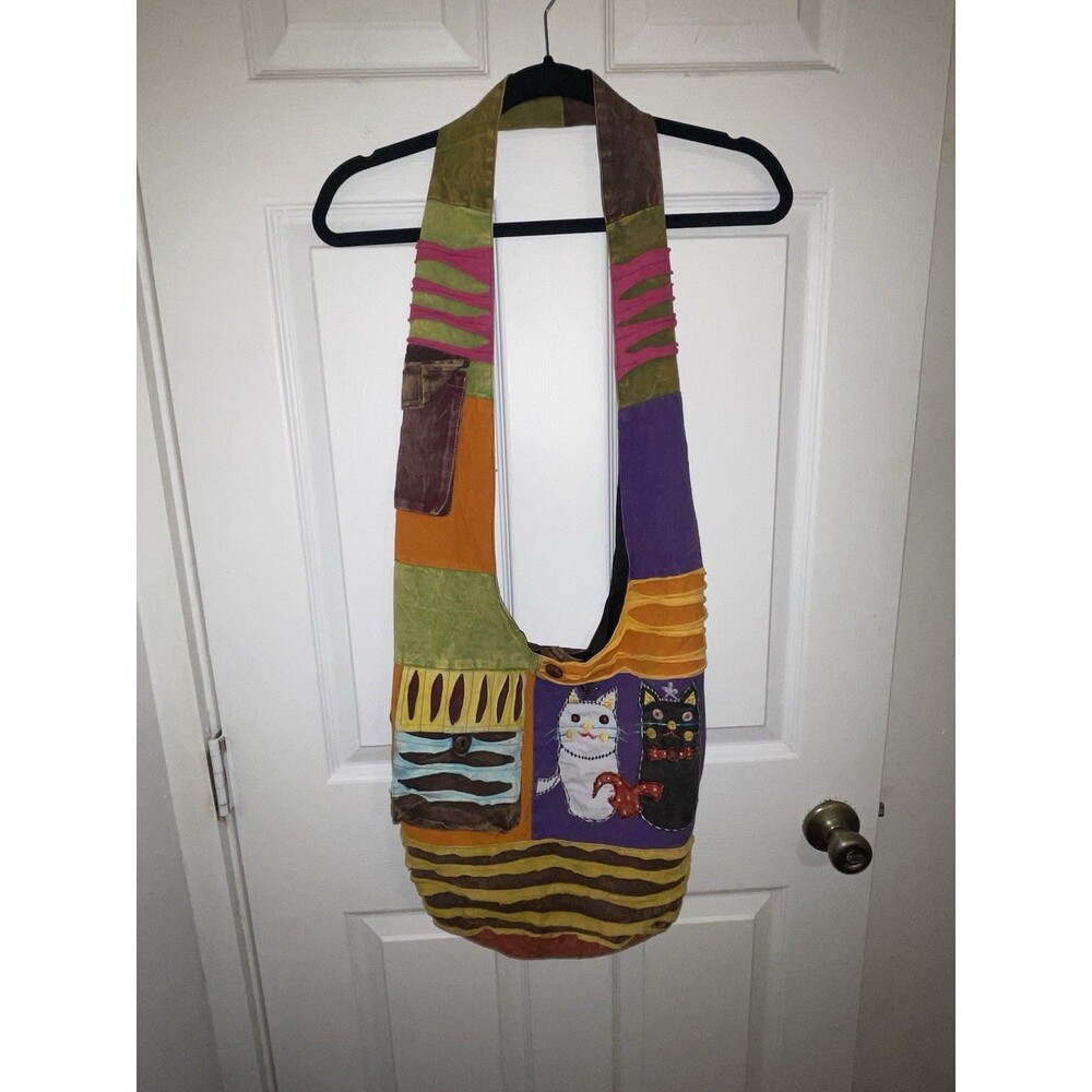 Boho Cat Crossbody Bag Hippie Tote Purse Whimsical Indie Festival